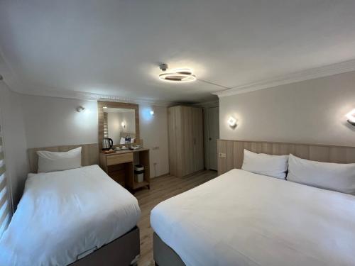 ein Hotelzimmer mit 2 Betten und einem Bad in der Unterkunft Le Safran Palace Hotel in Istanbul