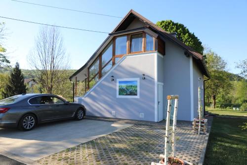 una casa con una macchina parcheggiata di fronte di Apartment Filomena a Smoljanac