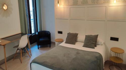 um quarto com uma cama, uma secretária e uma cadeira em Hotel Cedran em Granada