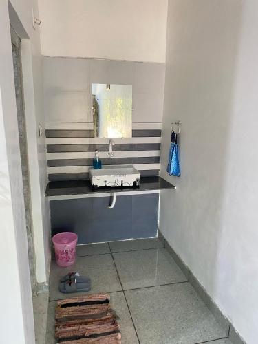 a bathroom with a sink and a mirror at Gajraj Gir Fram Resort in Sasan Gir