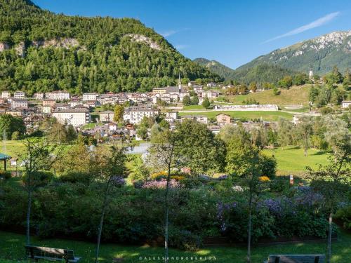 a view of a town in the mountains at Maso Giulia in Pieve Tesino