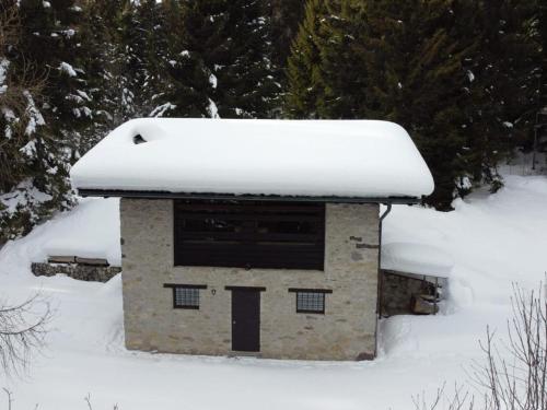 a snow covered bird house in the snow at Maso Giulia in Pieve Tesino