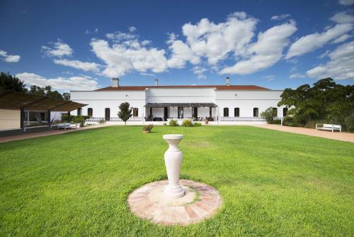 um vaso branco sentado no meio de um quintal em Alentejo Star Hotel - Sao Domingos - Mertola - Duna Parque Group em Mina de São Domingos