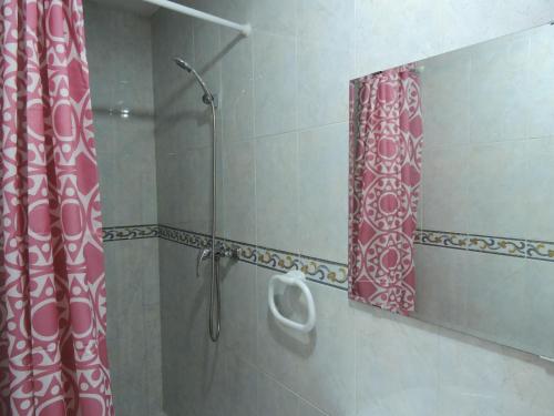 baño con ducha con espejo y urinario en Duplex casco historico, en Calatayud
