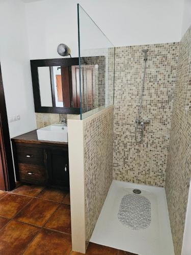 a bathroom with a shower and a sink at Casa Celi in Teguise
