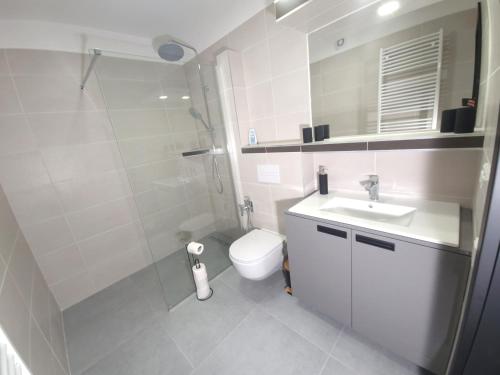 Relax apartmán Pod Javorem في كلادنو: حمام مع مرحاض ومغسلة ودش