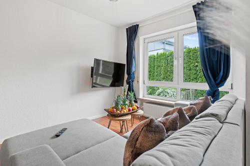 腓特烈港的住宿－Fewo am See，带沙发和窗户的客厅