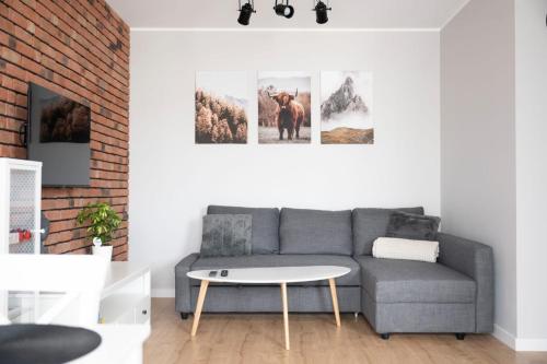 a living room with a couch and a table at Apartament nr 12 in Gdańsk