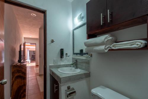 W łazience znajduje się umywalka i lustro. w obiekcie New Spacious Retreat in Puerto Vallarta w mieście Puerto Vallarta