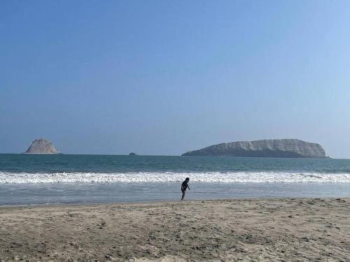 une personne debout sur une plage près de l'océan dans l'établissement Arica Home, à Lurín