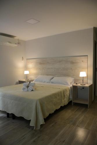 a bedroom with a large bed with two lamps at POSADA ROSSINA Habitaciones con baño privado y ambientes compartidos in San Rafael