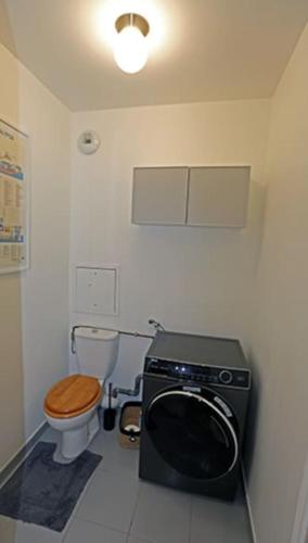 La salle de bains est pourvue de toilettes et d'un lave-linge. dans l'établissement Appartement 4 pcs, à Saint-Denis