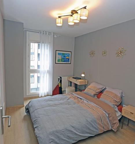 une chambre avec un grand lit et une fenêtre dans l'établissement Appartement 4 pcs, à Saint-Denis