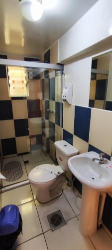 拉巴斯的住宿－Hotel Don Nelo，一间带卫生间和水槽的浴室