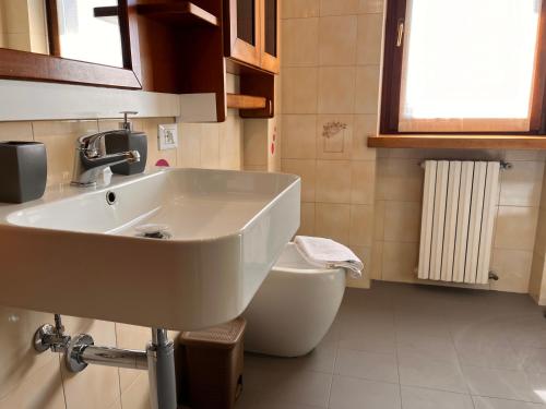 uma casa de banho com um lavatório e um WC em Appartamento Marino Dolomiti Bellunesi em Belluno