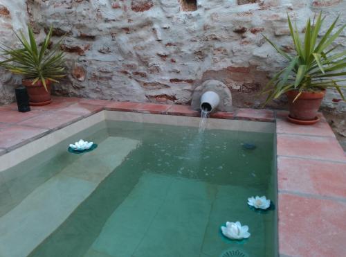 einen Brunnen in einem Innenhof mit Pflanzen in der Unterkunft Casa Rural El Palomar in El Pedroso
