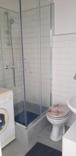 a bathroom with a shower and a toilet and a sink at Apartment JANDA - Zadar Croatia in Zadar