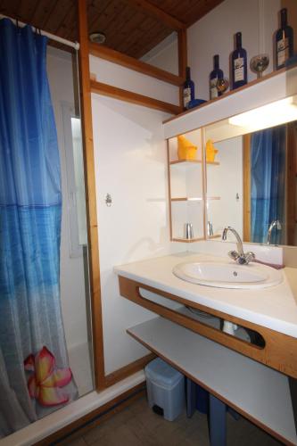 a bathroom with a sink and a mirror at Gasgol11 - Golfe de St-Tropez - Chalet dans coin de verdure in Gassin