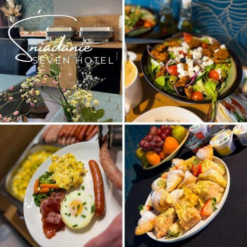 a collage of pictures of food on a table at Seven Hotel Bytom - Katowice in Bytom