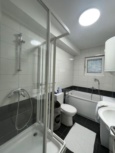 a bathroom with a tub and a toilet and a sink at Apartment Del Mar in Novi Vinodolski