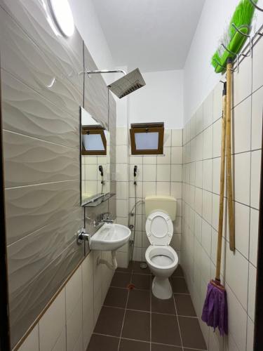 a bathroom with a toilet and a sink at Hotel Elsaidi in Velipojë