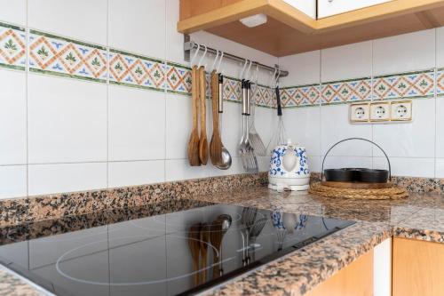 eine Küche mit einer Spüle und einer Arbeitsplatte in der Unterkunft Villa Mimosas in Altea