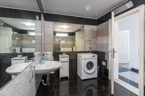 een badkamer met een wastafel en een wasmachine bij Bellavista Superior Funtana in Funtana