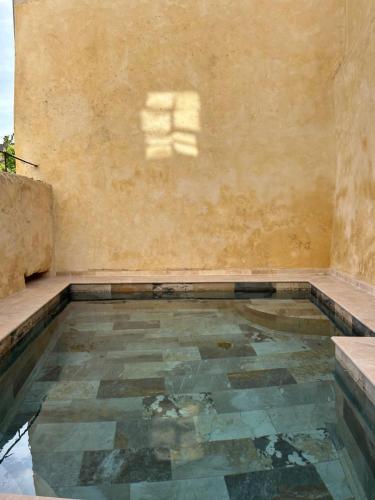 uma piscina vazia no canto de uma parede em 18 Nostra - une maison de charme dans le centre historique em Saint-Rémy-de-Provence