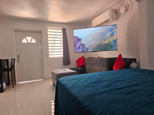 1 dormitorio con 1 cama y TV de pantalla plana en Nala's Studio, en Mayagüez