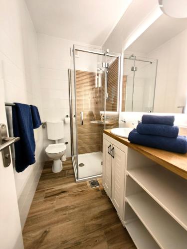 a bathroom with a shower and a toilet and a sink at Apartman Relax view Dramalj, Crikvenica in Dramalj
