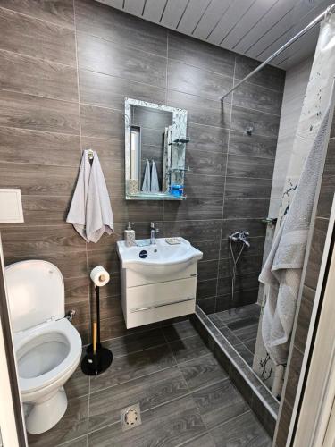 een badkamer met een toilet en een wastafel bij MY HOME GUEST HOUSE in GYUMRI in Gjoemri
