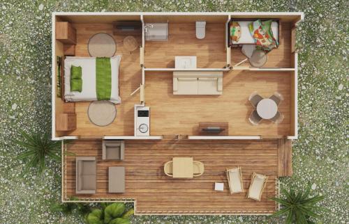 an overhead view of a floor plan of aominiumominium at Magic Robin Hood in Albir