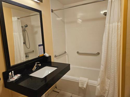 a bathroom with a sink and a shower at Comfort Inn & Suites Ankeny - Des Moines in Ankeny