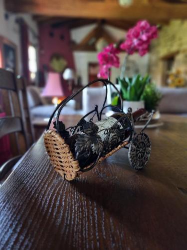 a toy car sitting on top of a table at Gaztañeta Baserria in Olaeta