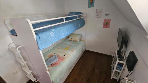 Ce lit superposé se trouve dans une petite chambre dotée d'une télévision. dans l'établissement Office Escape - holiday home in Terme Čatež, à Brežice