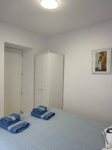 Casa Blue في توروكس: غرفة نوم مع وسادتين زرقاوين على سرير
