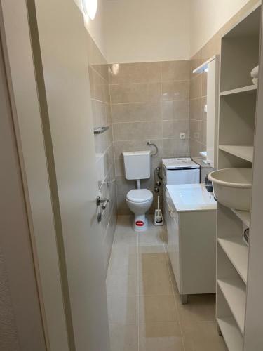 耶爾薩的住宿－apartmani Isabella - Ilda Radonic，一间带卫生间和水槽的浴室