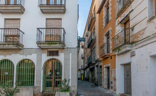 eine Gasse in einer Altstadt mit Gebäuden in der Unterkunft Apartamento divino morales in Plasencia