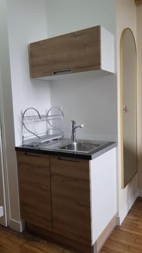 eine Küche mit Spüle und Arbeitsplatte in der Unterkunft Petit studio Magellan in Nantes