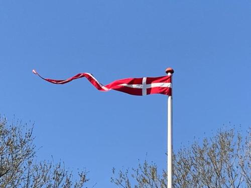 a flag on a pole flying in the sky at I hjertet af Tønder by in Tønder