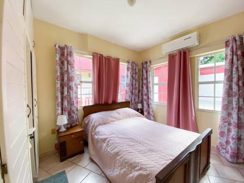 um quarto com uma cama e duas janelas em Fayalobie Centrally Located 2 BR Guesthouse em Willemstad