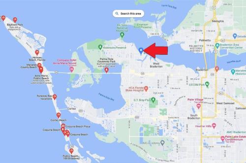 a map of the united states with a red arrow at Casa Isla Retreat - near Anna Maria Island in Bradenton
