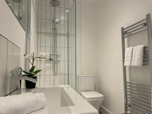 ein weißes Bad mit einem Waschbecken und einem WC in der Unterkunft Wellington house in Blythe