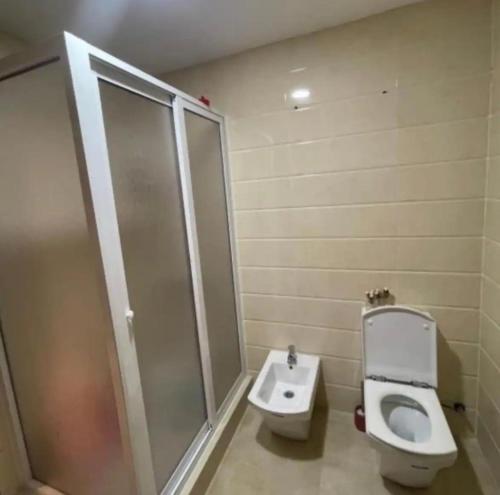 La salle de bains est pourvue de toilettes et d'un lavabo. dans l'établissement Appartement Kariat Cabo, à Neerpelt