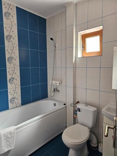 a bathroom with a tub and a toilet and a sink at Casa Amiral in Sulina