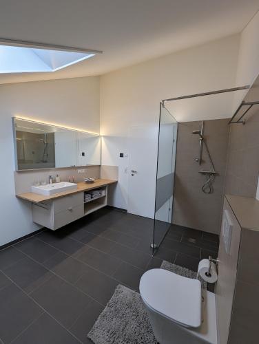 a bathroom with a toilet and a sink at Auszeit in Buch
