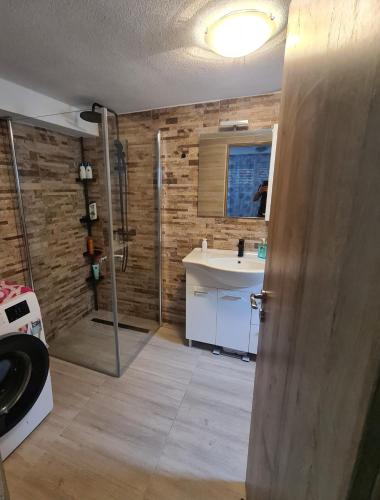a bathroom with a shower and a sink at Antonija in Cesarica