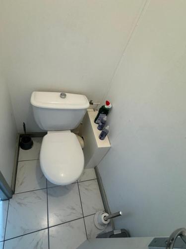 uma casa de banho com WC num pequeno quarto em Chambre Bron em Bron