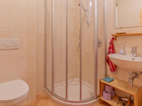 阿爾卑巴赫的住宿－Haus Fernwald Top Jill und Rens，带淋浴、卫生间和盥洗盆的浴室
