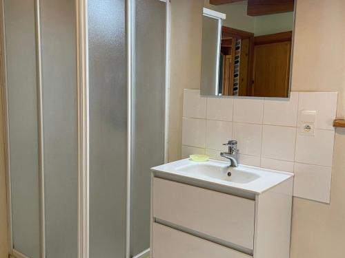 La salle de bains est pourvue d'un lavabo et d'une douche. dans l'établissement Gîte Tence, 4 pièces, 6 personnes - FR-1-582-134, à Tence